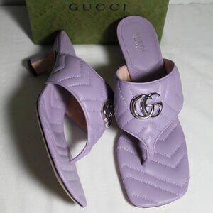 NWB Gucci Marmont Double GG Kitten Heel Thong Sandals Quilted Lavender 40 771737